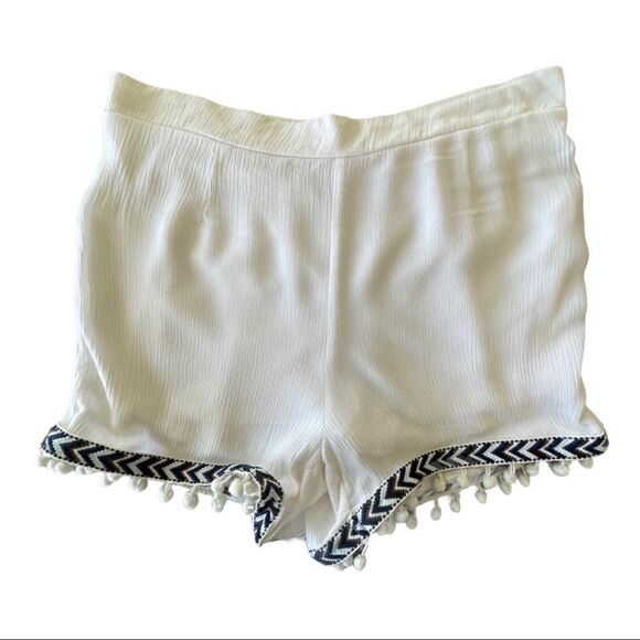 Cato Cream Gauze Shorts with Pom Pom Trim - Picture 1 of 12
